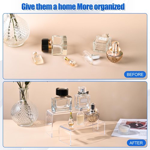Jialaraq 2 Set Large Acrylic Display Risers,8 Pcs Clear Perfume Stand Organizer,Desktop Display Shelves Collect Pop Figures Toys Cupcake Dessert for Decor,Food Display Shelves for Party