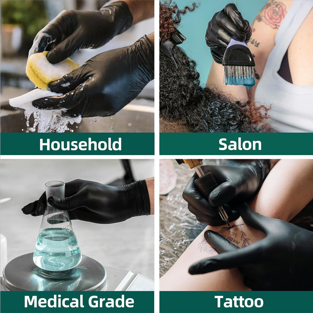 Supmedic Vinyl Disposable Exam Gloves - Black 4Mil, Powder-Free & Latex-Free | Medical & Food Safe, 100 Count