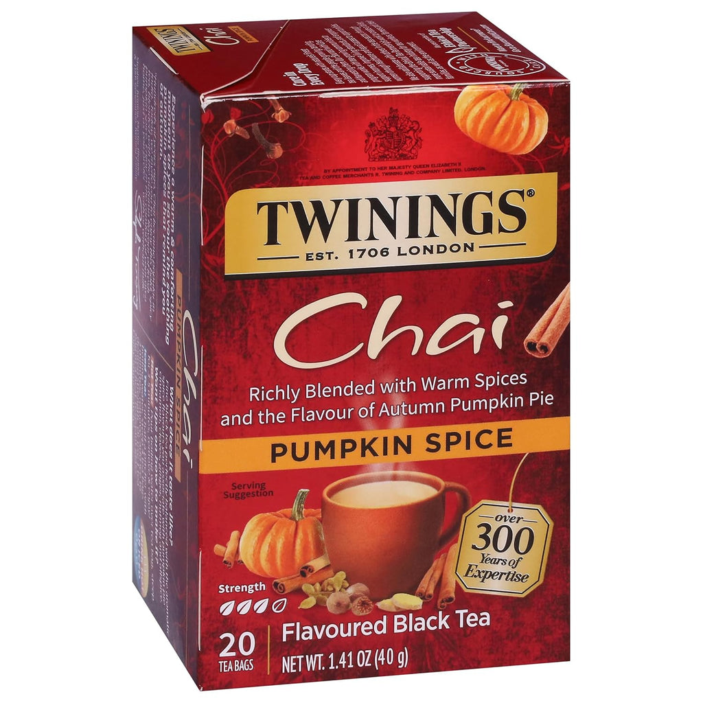 Twinings Pumpkin Spice Chai Black Tea - Warm & Aromatic, 20 Individually Wrapped Bags (Pack of 6)