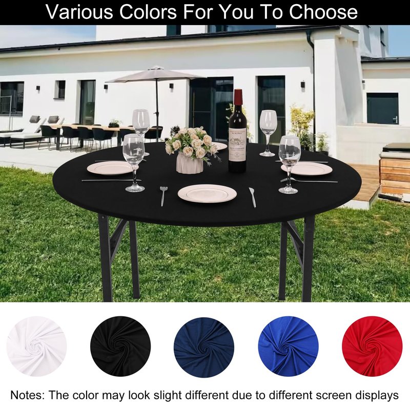 JALANCY 4 Pieces Round Spandex Tablecloth Table Top Cap Cover Stretch Fitted Tablecloth for 6 Foot Round Tables Washable Elastic Table Protector for Indoors Outdoors (Black,6 Foot)