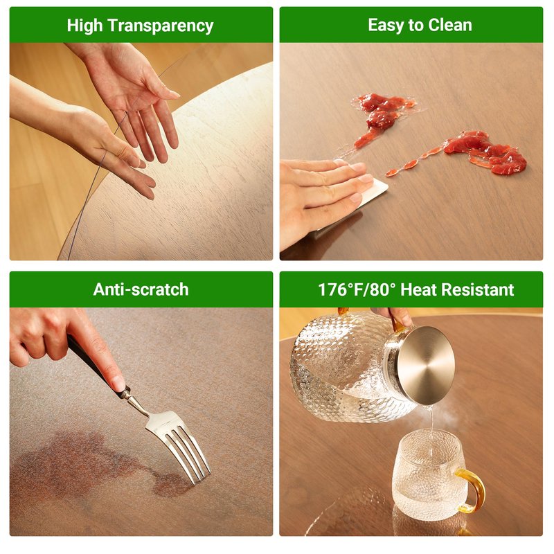ETECHMART Clear Plastic Table Cover Protector Rectangle 36 x 72'', Thick Waterproof Transparent Table Protector for Dining Table, Non-Slip Heat Resistant Clear Desk Mat for Kitchen Office Desktop