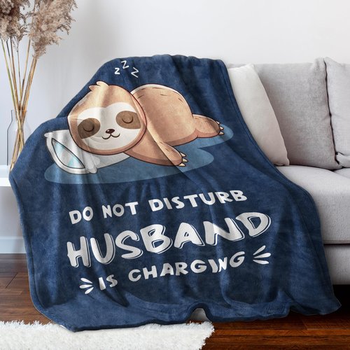 Leebbsin Funny Gifts for Husband, Husband Birthday Gift, Husbands is Charging Sloth Blanket, Anniversary Wedding Gifts for Husbands from Wife, Gift for Him Christmas 60" x 50"