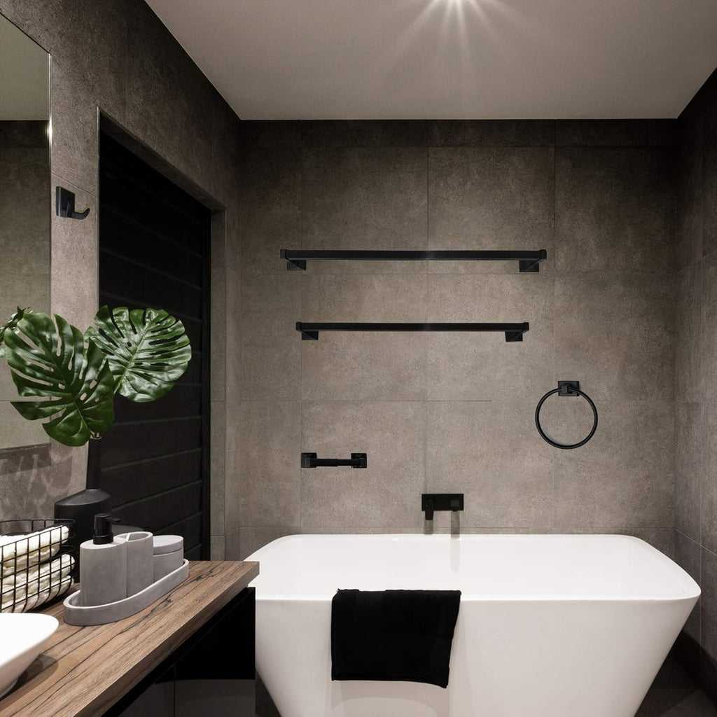 SENTO Black Toilet Paper Holder - Wall-Mounted Double Post Design | Heavy-Duty Metal, Easy Installation