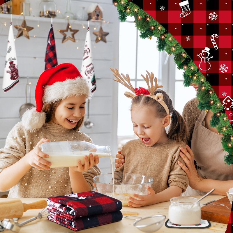 Pickmesh 12 Pcs Fall Kitchen Towels and Oven Mitt Sets 4 Maple Leaf Oven Mitts 4 Harvest Dish Towels and 4 Plaid Pot Pumpkin Holders Cooking Accessories for Thanksgiving Autumn Kitchen Decoration