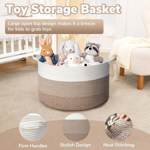 Goodpick Large Woven Rope Laundry Basket - Stylish Storage for Blankets & Toys | 21.7'' x 13.8'', Light Brown