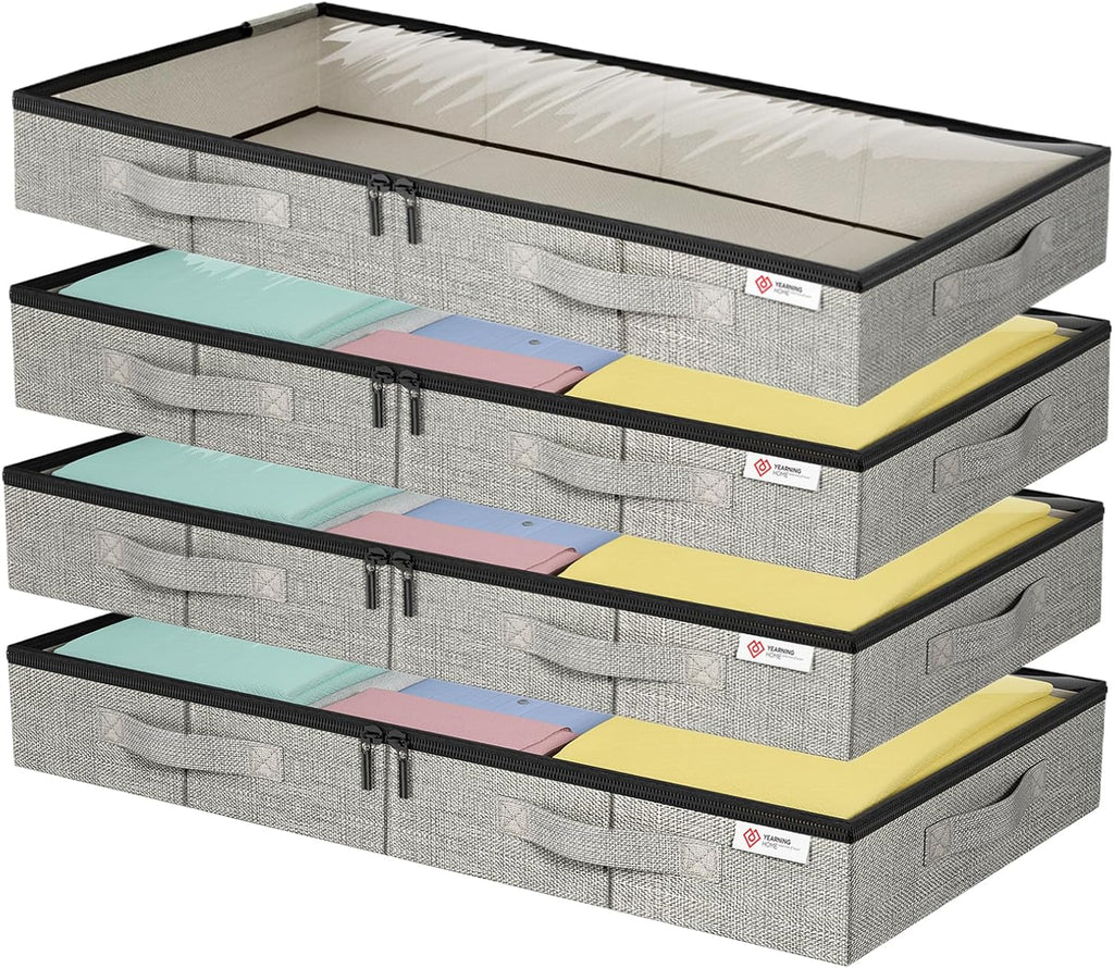 Skiennix Under Bed Storage Containers - Sturdy, Low Profile Design with Clear Windows - 4 Pack