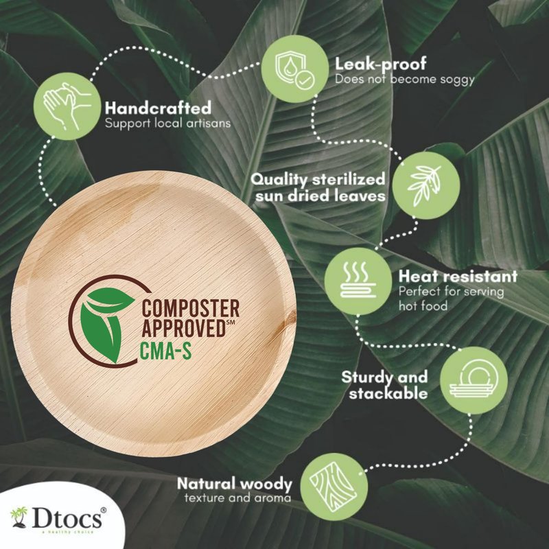 Dtocs Palm Leaf Plates 7 Inch Round (50) | Bamboo Plates Disposable Look Compostable Dinnerware Sets for Cocktail, Appetizer, Dessert, Mini Charcuterie Boards | Alternate to Wooden, Paper, Plastic