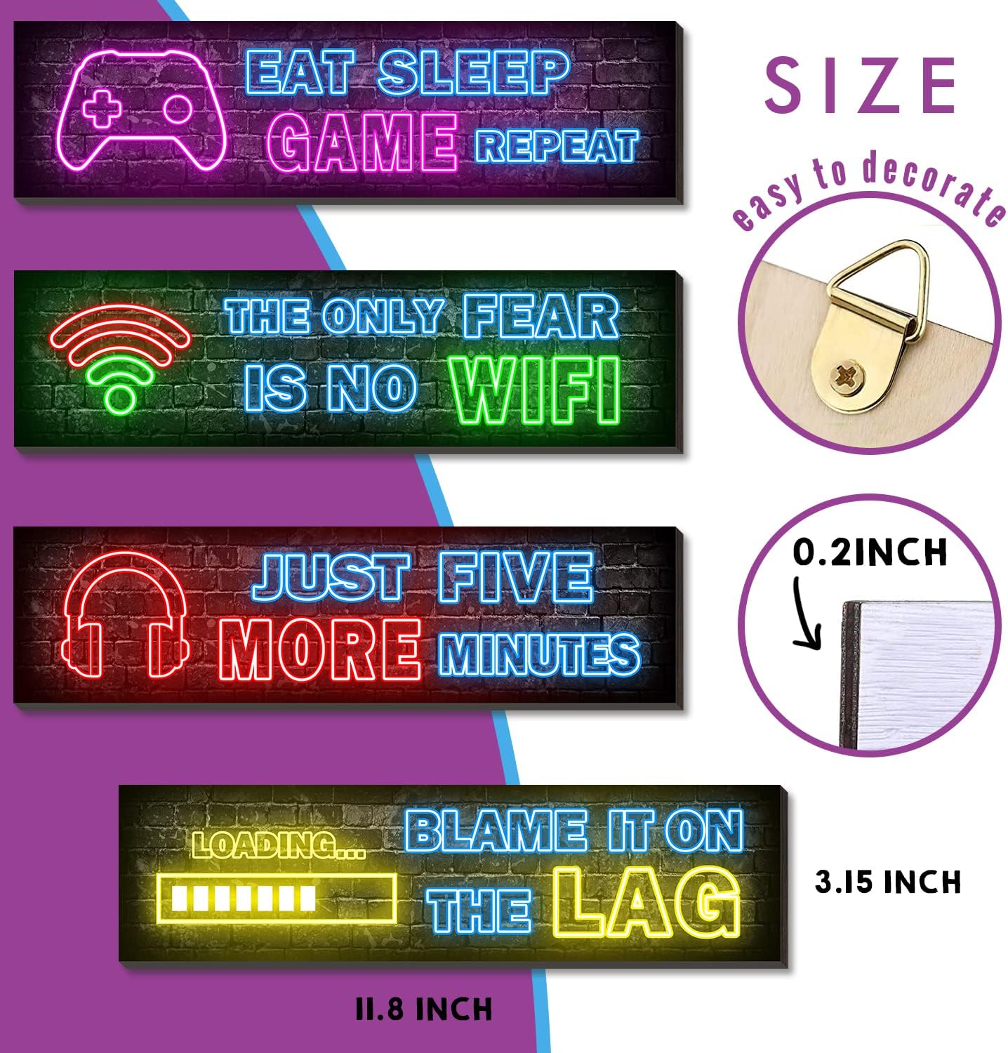 Skiennix Neon Gaming Posters - 4 Pcs Set for Teen Boys Room Decor | Vibrant Gamer Wall Art