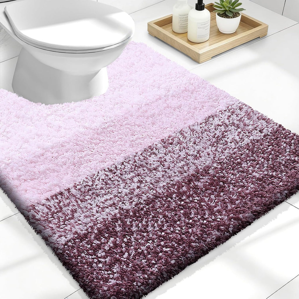 OLANLY Luxury U-Shaped Toilet Rugs - Extra Soft, Absorbent Microfiber Bath Mat, 24x20, Mauve