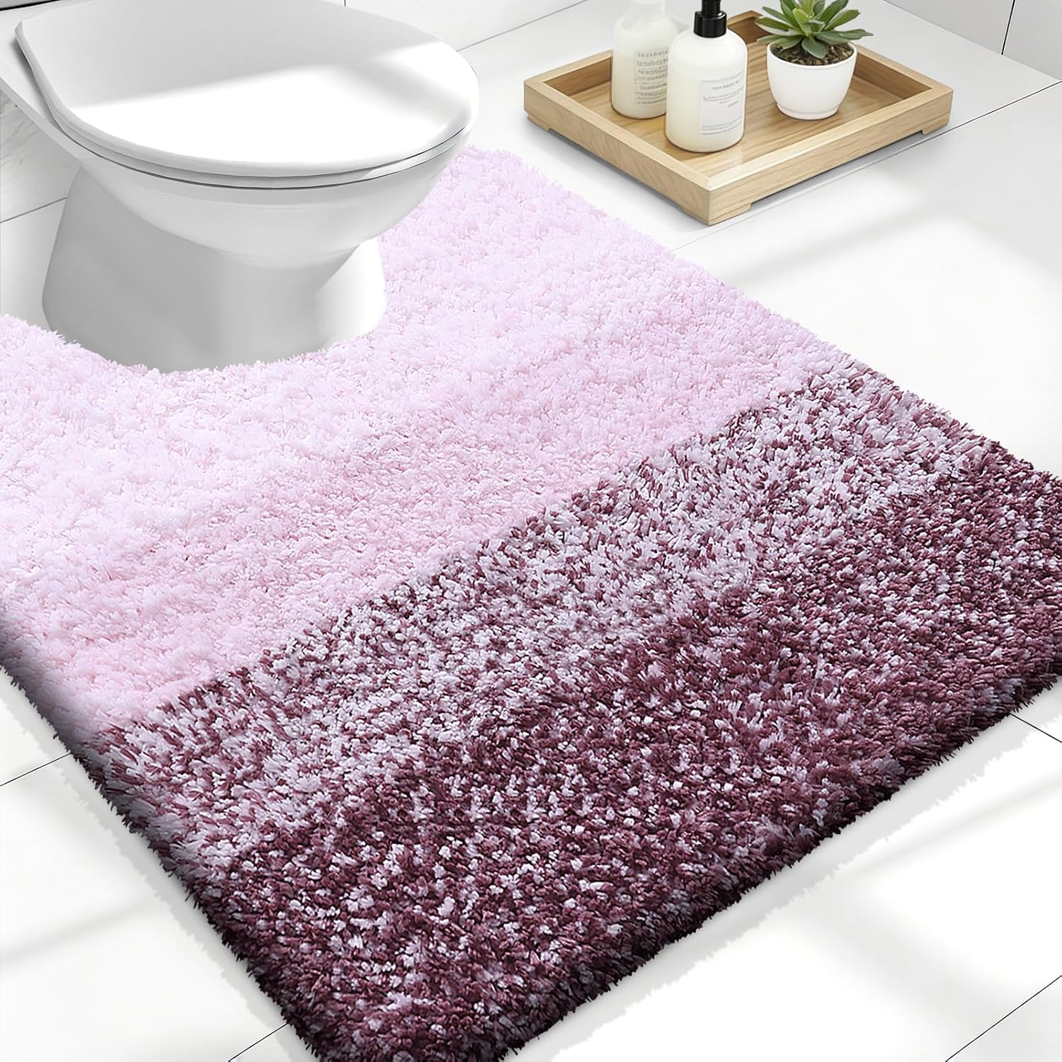 OLANLY Luxury U-Shaped Toilet Rugs - Extra Soft, Absorbent Microfiber Bath Mat, 24x20, Mauve