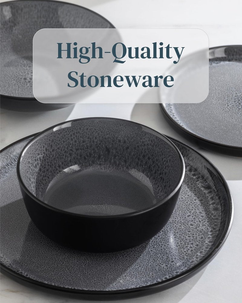 Stoneware small dinner plates set 8 pcs – 7.5" light beige & blue ceramic salad & dessert plates – Dishwasher and microwave safe – Stylish plates set – Dinner service Pure Living Interior Design