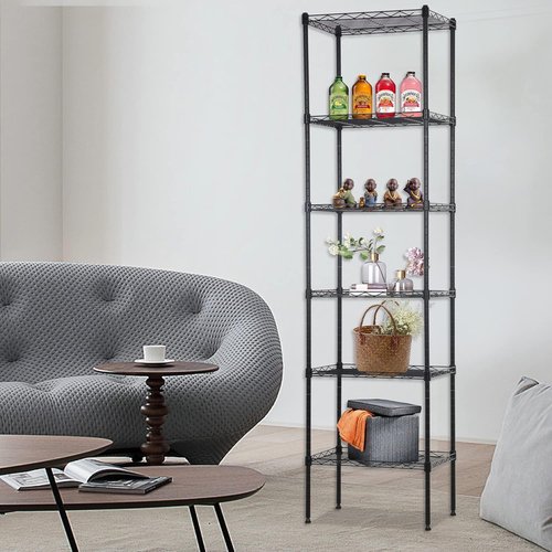 FDW 6-Tier Wire Shelving Unit - Adjustable Metal Pantry Storage Rack for Kitchen & Garage | Black 17"L x 12"W x 64"H