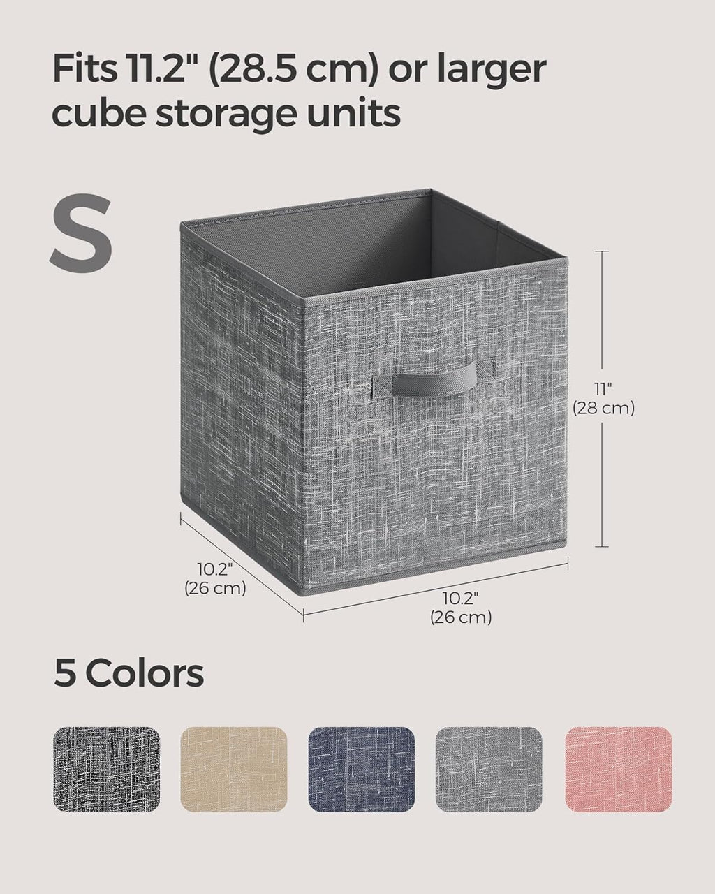 SONGMICS Storage Cubes - Foldable Non-Woven Fabric Bins with Double Handles | Set of 8, Cattail Gray, 10.2 x 10.2 x 11 Inches