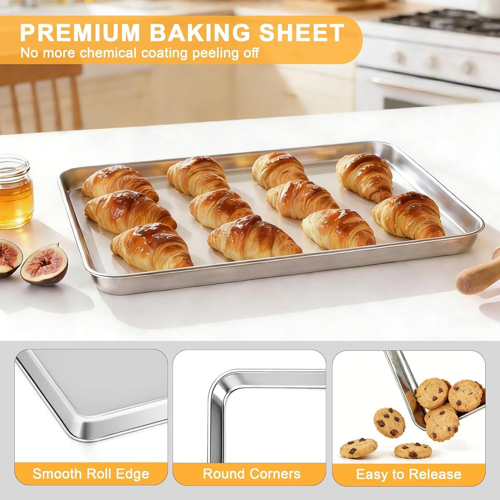 Onader Large Baking Sheet | 18 x 13 Inch Stainless Steel Cookie Pan Set - Dishwasher Safe, 2-Pack