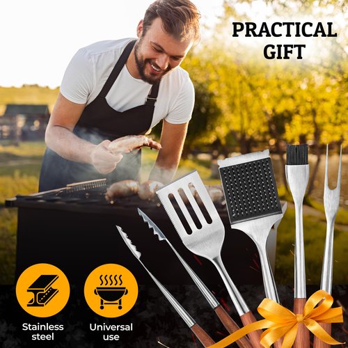 BBQ Grilling Accessories - Barbecue Tool Sets - Luxury Grill Accessories Kit - Grill Set – Premium Stainless Steel Equipment - 5 in 1 BBQ Tongs, Meat Fork, Spatula & Basting Brush