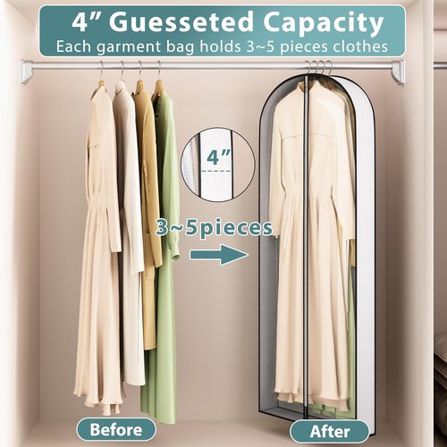 Liuoud 60” Garment Bags - Breathable Fabric with Clear Window & Metal Zipper | 5 Pack for Long Dresses & Suits