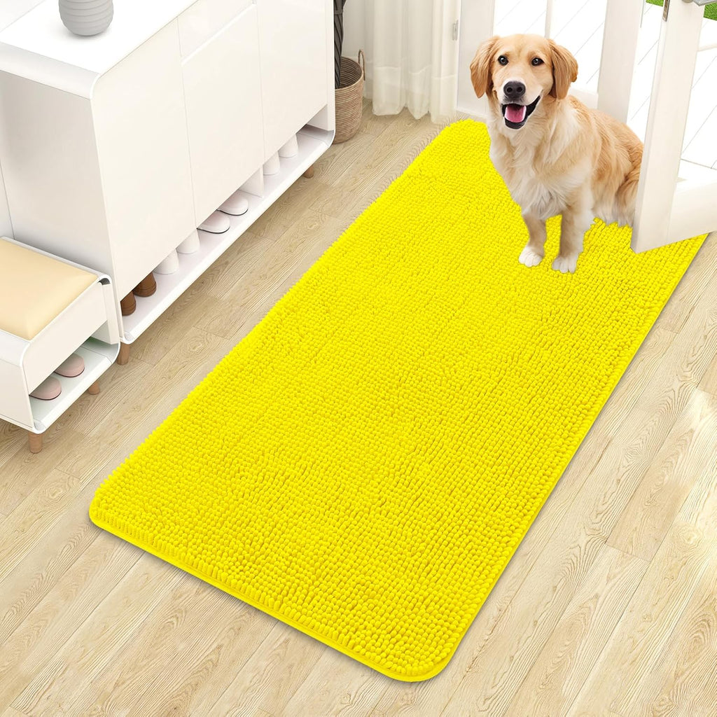 OLANLY Dog Door Mat - Absorbent Non-Slip Washable Doormat for Muddy Paws | 44x24 Lemon Yellow