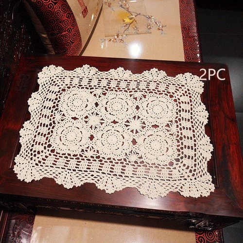 Damanni 15 Inch by 19 Inch Rectangular Cotton Handmade Crochet Lace Table Runner Doilies for Coffee Table Dresser Scarf Décor，2PC/Set (15x19 Inch, Beige)