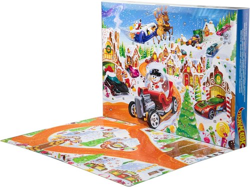 Hot Wheels Advent Calendar - 10 Toy Cars & Winter Accessories | 1:64 Scale Vehicles & Clips