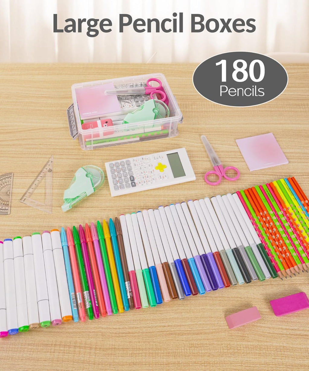Sooez Extra Large Pencil Box Set - Clear Plastic Organizer for Art & Craft Supplies | 6 Pack