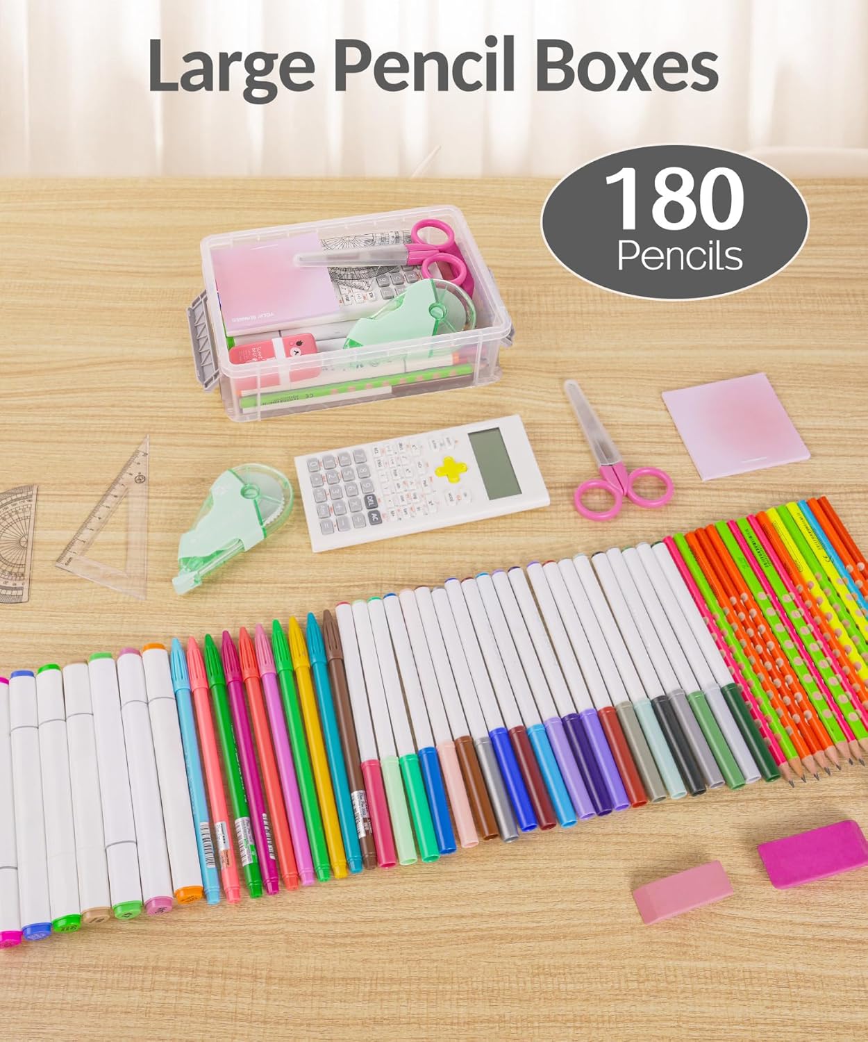 Sooez Extra Large Pencil Box Set - Clear Plastic Organizer for Art & Craft Supplies | 6 Pack