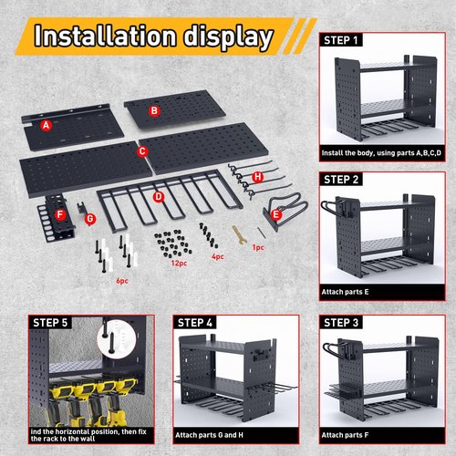 KY-HUAEN Adjustable Wall Mount for EGO Compatible Tools,200lb Leaf Blower and Weed Eater Rack,Multifunctional Garage Tools Storage (grey)