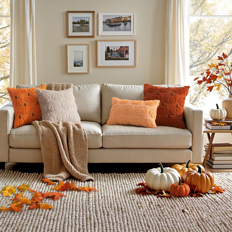 EMEMA Fall Decorative Throw Pillow Covers 20x20 Set of 2 Thanksgiving Autumn Harvest Pumpkin Cushion Covers for Porch Couch Sofa Farmhouse Decor Soft Faux Fur Accent Pillow Cases Cream White