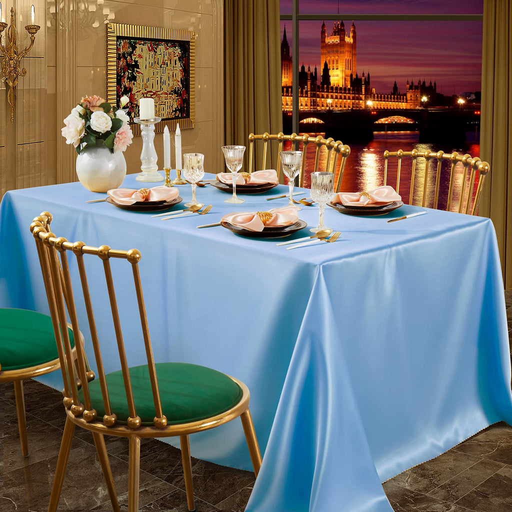 SiinvdaBZX 4 Pack Blue Satin Tablecloth 108 x 54 Inch, Rectangular Table Cover for 6 Foot Rectangle Table - Wrinkle Resistant, Wedding Ring Style, Solid Color, All-Season