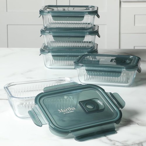 Martha Stewart Shadowbrook 5-Piece Glass Storage Container Set - Airtight Lids, 21.6 oz for Meal Prep & Leftovers