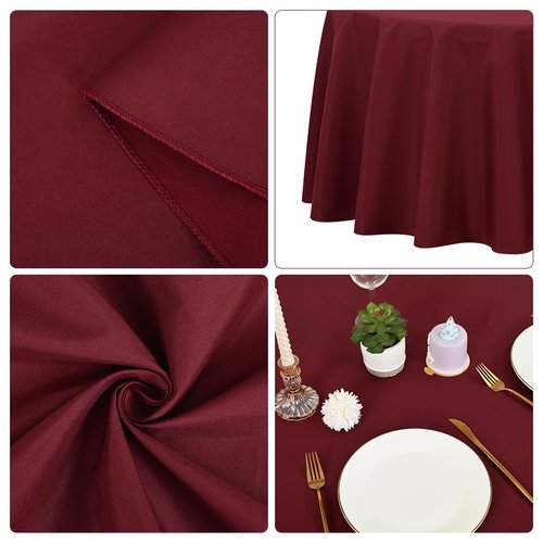 Fani 12 Pack 90 Inch Round Burgundy Polyester Tablecloths for Round Table, Wedding Party, Dining Table, Buffet, Banquet, Restaurant, Camping