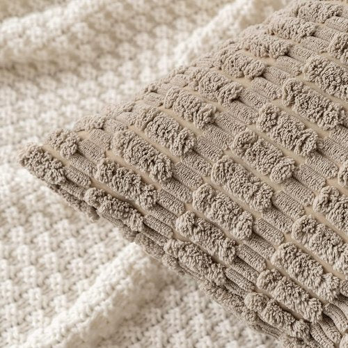 MIULEE Euro Sham Pillow Covers - Soft Corduroy Boho Striped Design | 24x24 Inch Light Brown Decor