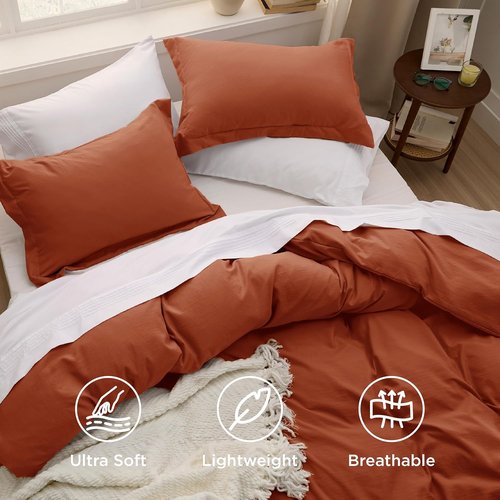 Bedsure Terracotta Duvet Cover Set - Extra Soft Twin/Twin XL Bedding, 2 Pieces with Zipper Closure & Pillow Sham