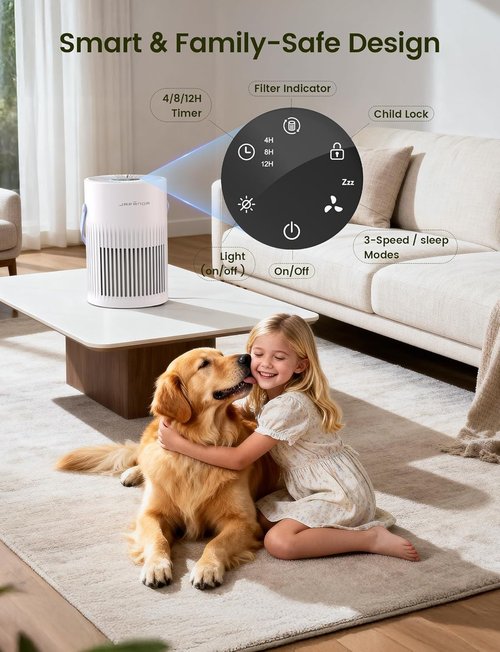 Jafända HEPA Air Purifier - Quiet Portable Air Cleaner for Home & Office | Ideal for Pet Dander, Dust, Odors (White)
