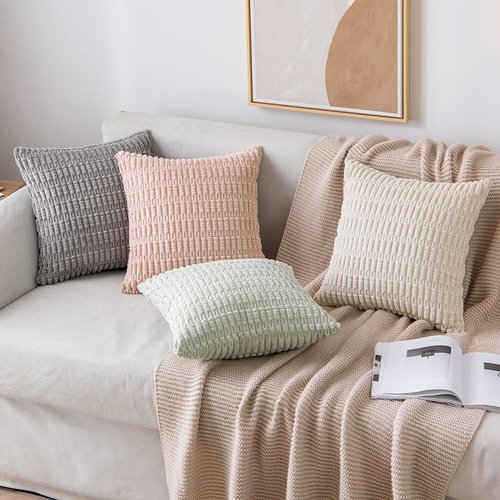 MIULEE Corduroy Throw Pillow Covers - Soft Boho Striped Design | 20x20 Inch Light Grey for Modern Home Decor