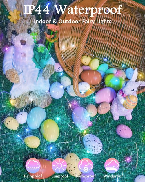 **60LED Easter Fairy Lights by [Brand Name] - Battery Operated, Waterproof Twinkle String Lights | 20FT Multicolor for Indoor/Outdoor Spring Decor**