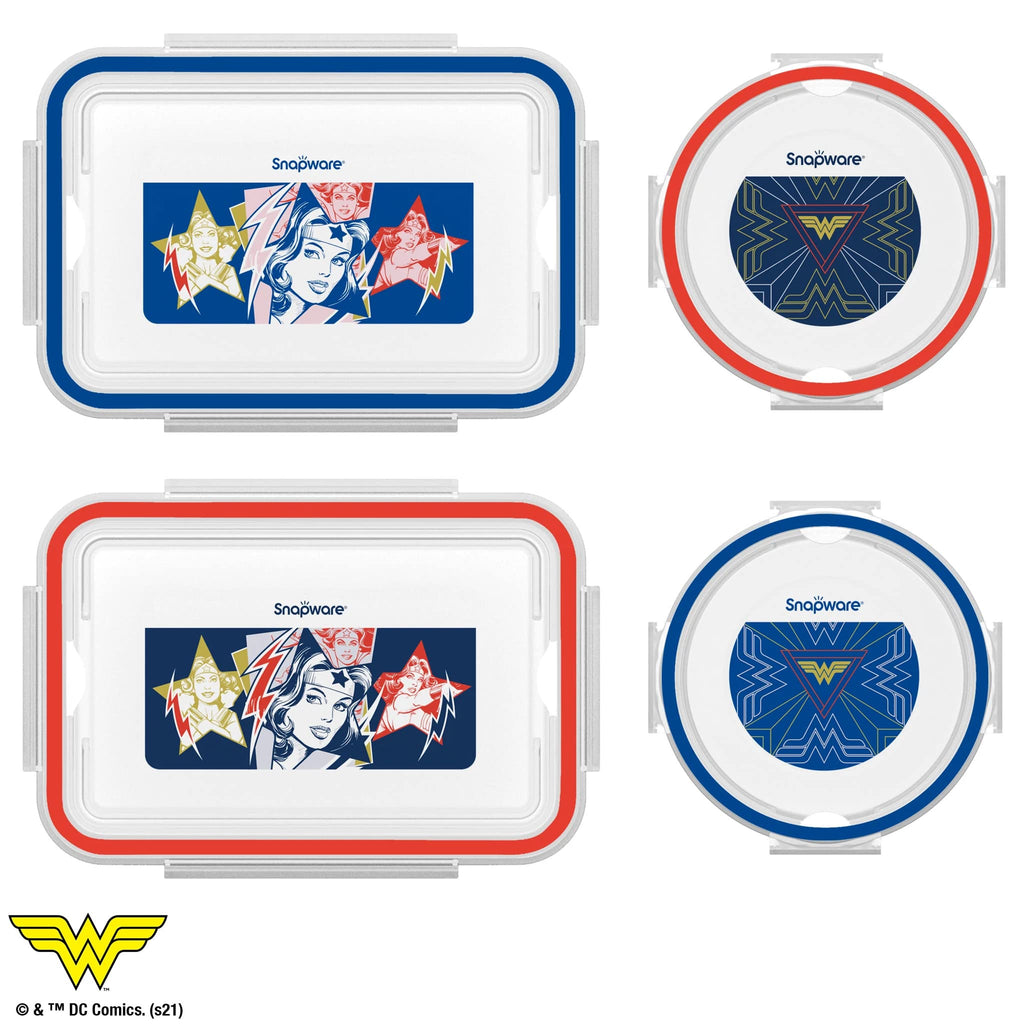 Snapware 8-Pc Plastic Food Storage Containers Set, 4.6-Cup & 3-Cup Meal Prep Containers with Lid, Non-Toxic, BPA-Free Lids with 4 Tab Locking Lids, Dishwasher, Microwave, and Freezer Safe, Batman