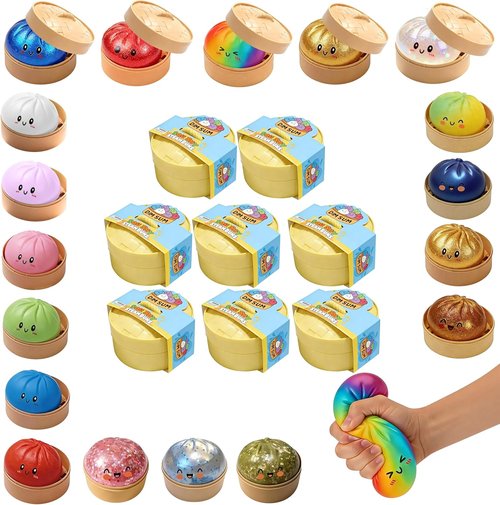 Giant Mystery Glitter Dumpling Squishy - Jumbo 4-Inch Stress Ball | 14 Random Colors Gift Box