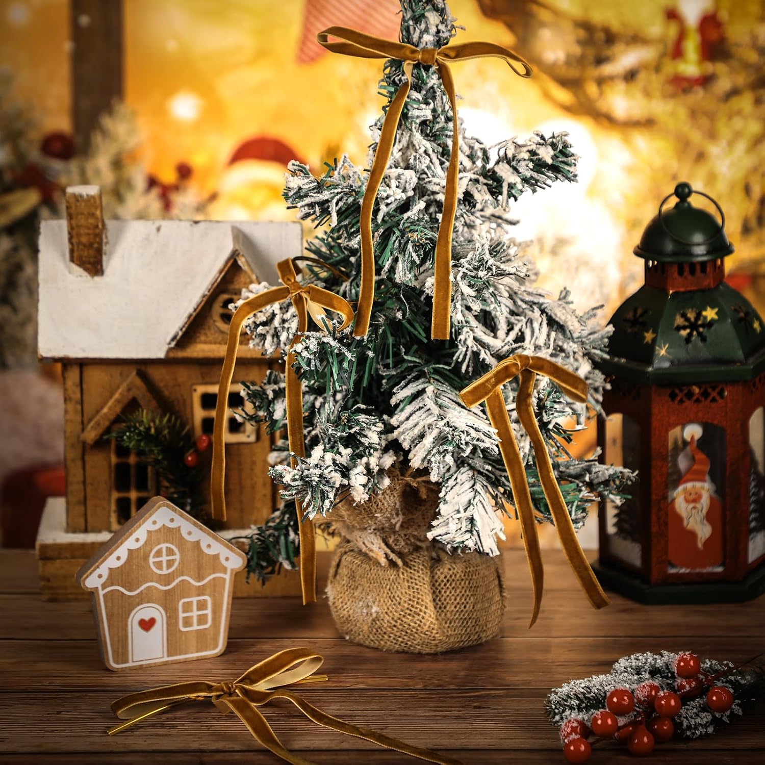 Skiennix Velvet Bows - 24 Pcs Vintage Ribbon Bows for Christmas Tree & Crafts | 5 x 7 Inch, Khaki