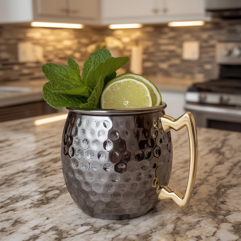 K&K Home Black Moscow Mule Mugs - 17oz Hammered Black Cups with Stainless Steel Lining - Set of 4 Black Mugs Perfect for Cold Drinks, Beer, Wine, Outdoors, Gifts and Parties