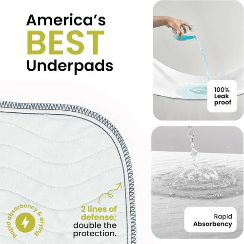 IMPROVIA® Washable Underpads - Heavy Absorbency Reusable Incontinence Pads for Kids, Adults & Pets | Waterproof Protection (2 Pack - 34x52)