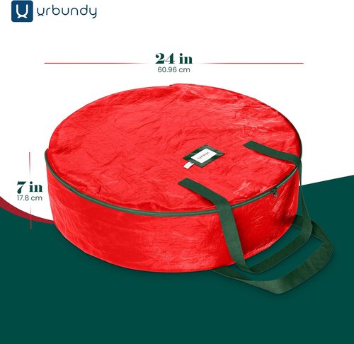 Heavy Duty Wreath Storage Bag | 24-Inch Waterproof Red Container for Year-Round Wreaths