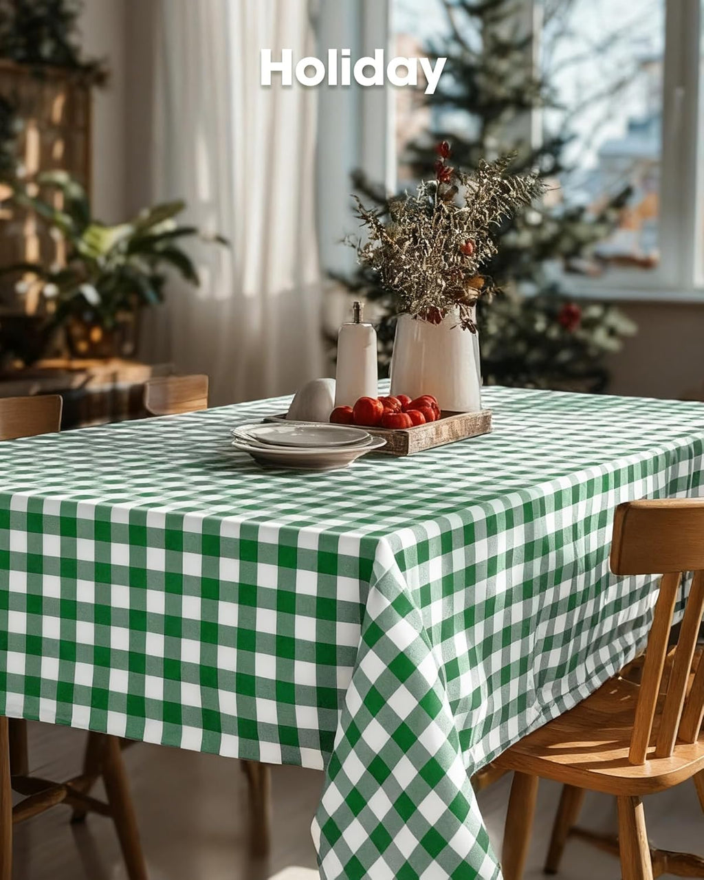 Pureegg Premium Disposable Table Covers - 10 Pack, 54x108 Inch Black for Rectangular Tables | Green Plaid Design