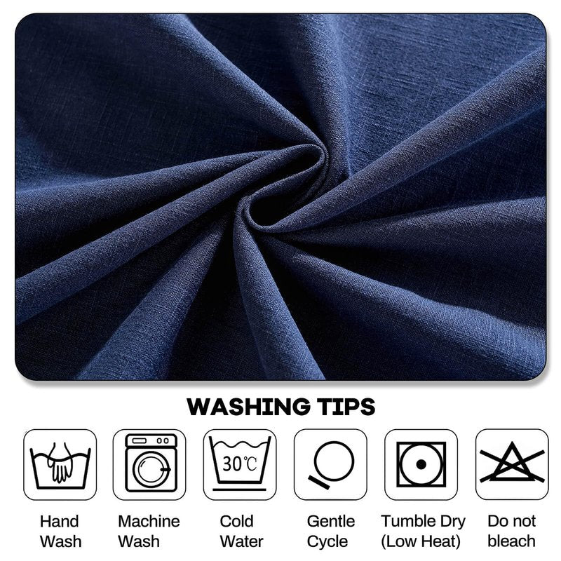 AmHoo Linen Tablecloth Table Cloth Stitching Tassel Rectangle Decorative Natural Table Cover for Kitchen Dinning Wedding Buffet 55 x 102 Inch Navy Blue