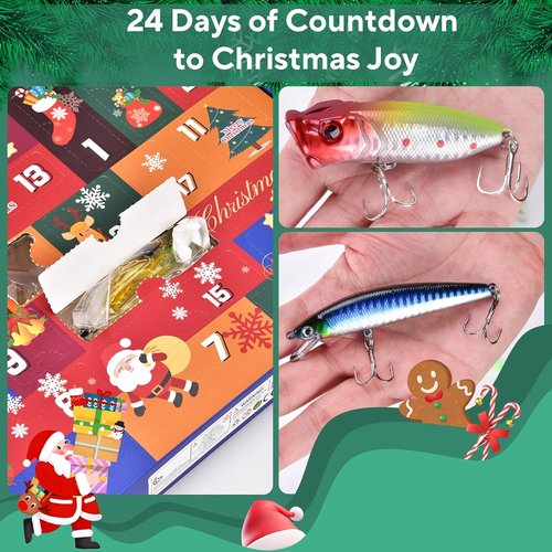 Fishing Advent Calendar 2025 - 24-Day Countdown Tackle Set with Lures for Fishermen & Boys