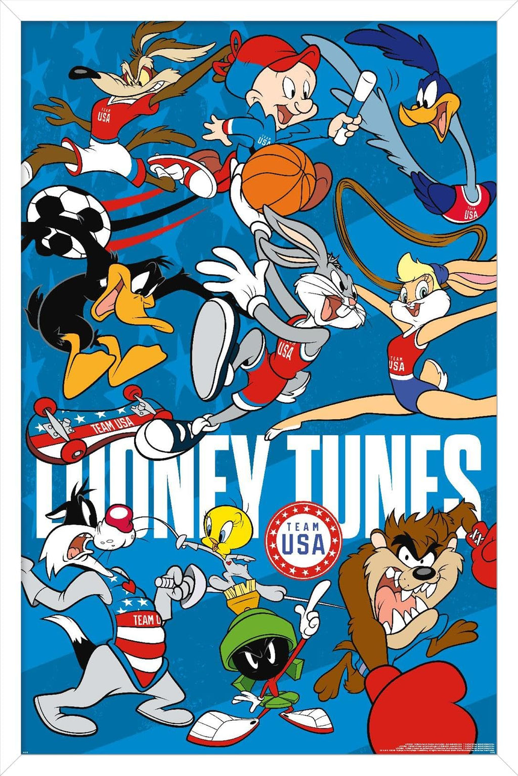 Trends International Looney Tunes x Team USA - Group Wall Poster, 22.4L x 14.7W, White Framed Version
