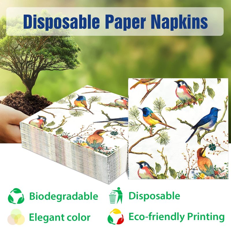 150 Bird Cocktail Beverage Napkins 3 Ply Bar Square Disposable Party Napkins Dessert Coffee Drink Napkins Guest Paper Hand Towels for Bathroom Wedding Tea Party Table Decoupage Napkins