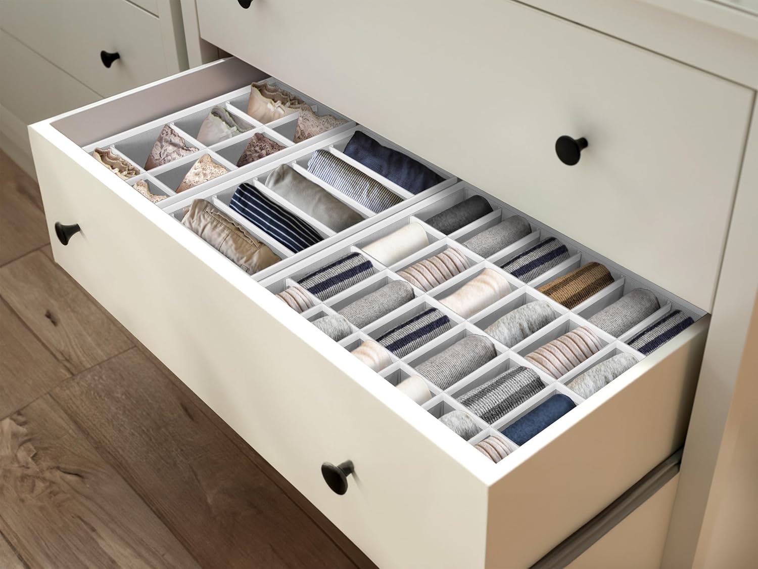 Simple Houseware Drawer Organizer Set - 4-Pack Foldable Closet Dividers for Underwear, Socks, and Accessories - Gray