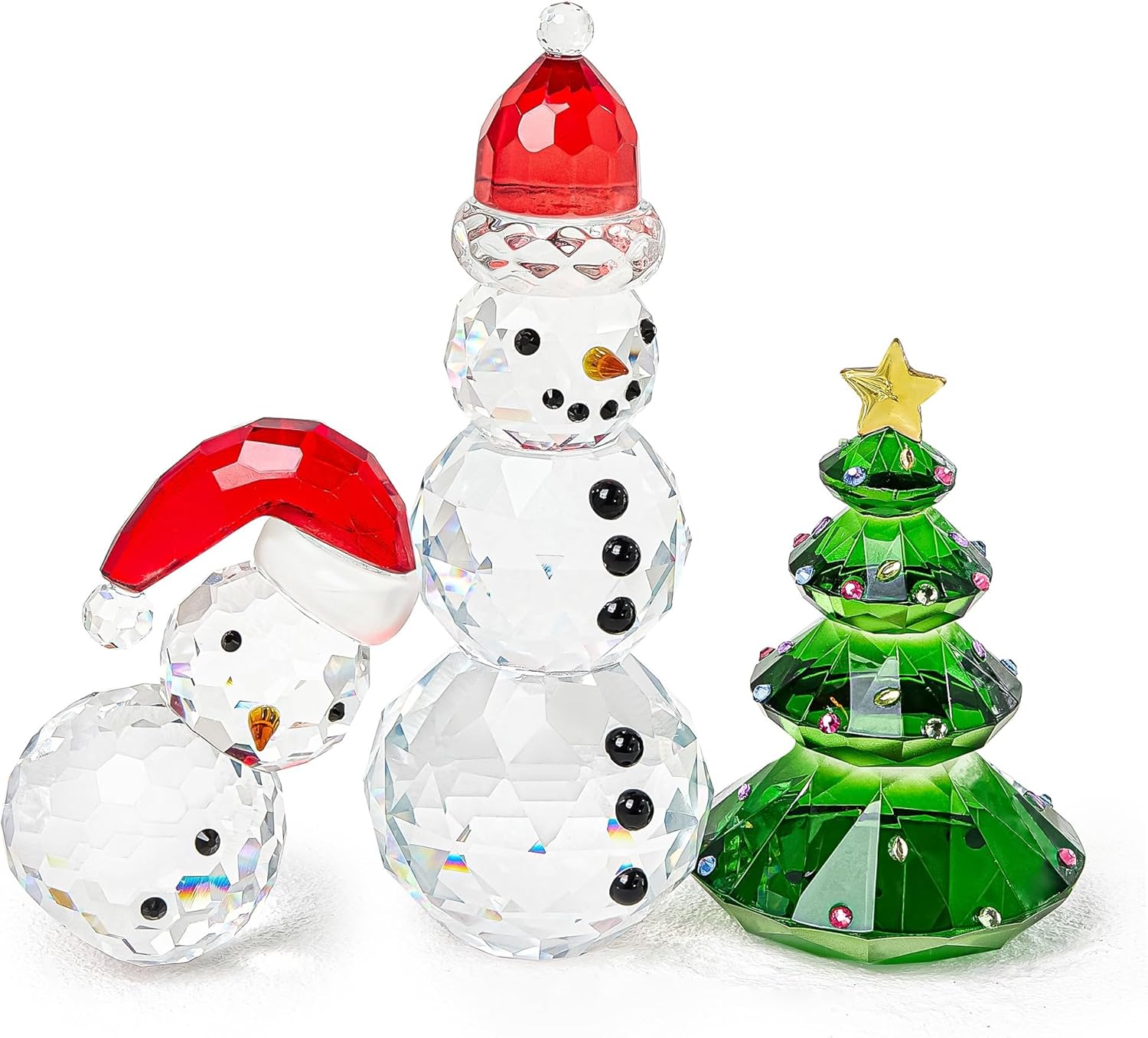 QFkris Crystal Snowman & Tree Figurines Set - Elegant Glass Christmas Decor | Small Size