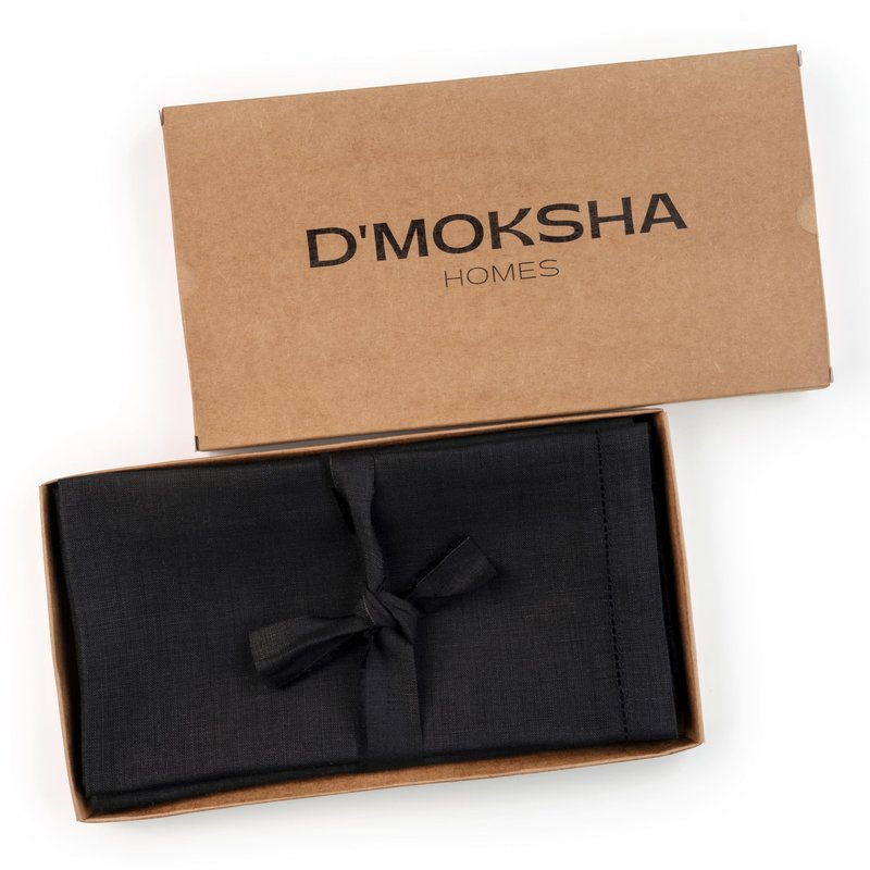 D'Moksha Homes Black Linen Napkins Set of 4 - Classic Hemstitch 100% Pure Linen Hemstitch Dinner Napkins 20 x 20 Inch for Spring - Handcrafted and Machine Washable