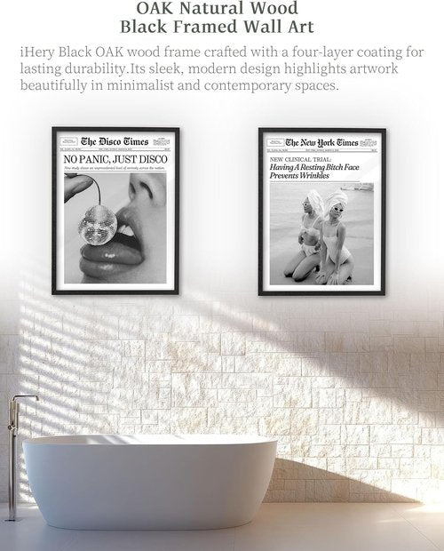 iHery Premium Framed Wall Art - Trendy Retro Cherry Disco Ball Design | 8x10in Natural Black Oak